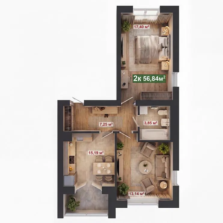 Планування 2-кімнатної квартири